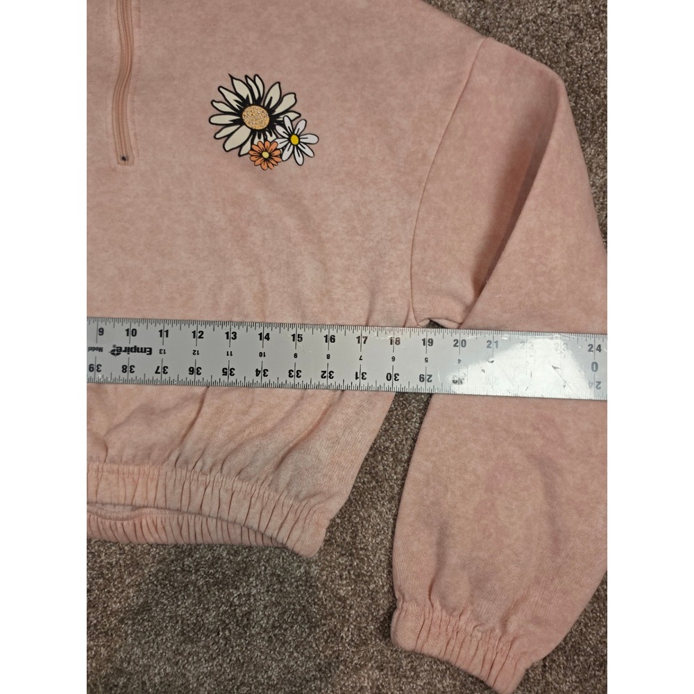 Celebrity Pink Womens Pink Daisy Embroidered Quarter Zip Cropped Fleece Pullover - Picture 5 of 14